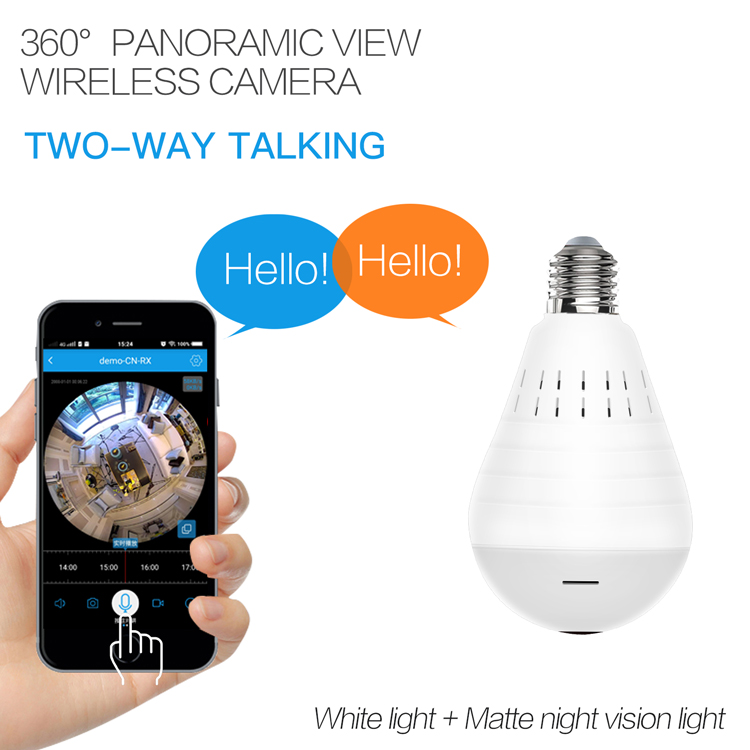 960P 360 degree dual light + matt night vision VR wireless light bulb camera